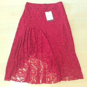 NWT Who What Wear red lace asymmetrical skirt sz4
